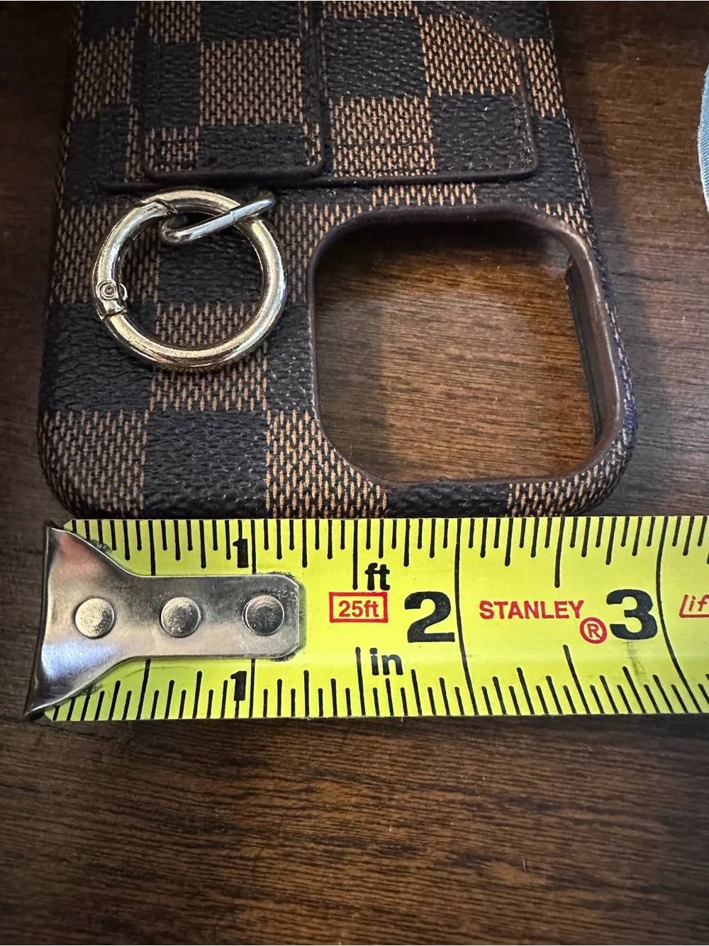 Checkered Brown Card Holder Phone Case with Ring Attachment